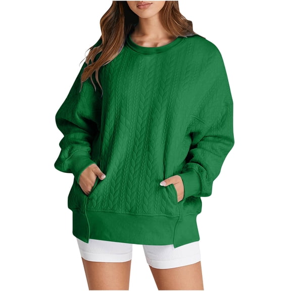 Buigttklop Womens Plus Size Sweatshirt Fall Winter Casual Quilted Long Sleeve Pocketed Sweatshirts Pullover Top