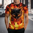 thumbnail image 2 of Men 3D Flame Graphic Crew Neck T-Shirt, Loose Fit Short Sleeve Cool Fire and Fierce Cat Print Basic Tee Summer Daily Casual Streetwear Tops(Black,XXL), 2 of 5