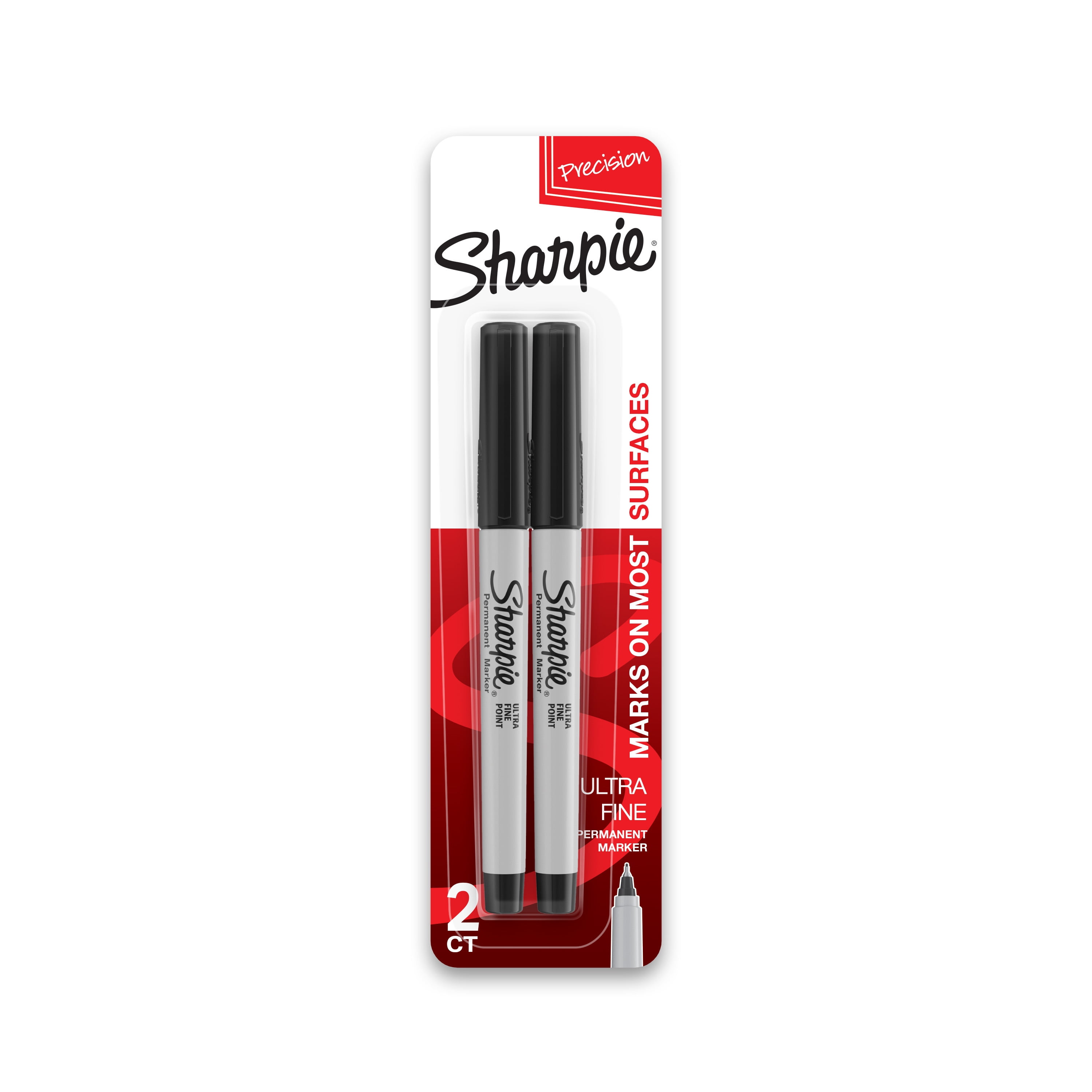 Sharpie Permanent Black Markers, Ultra Fine Tip, 2 Count