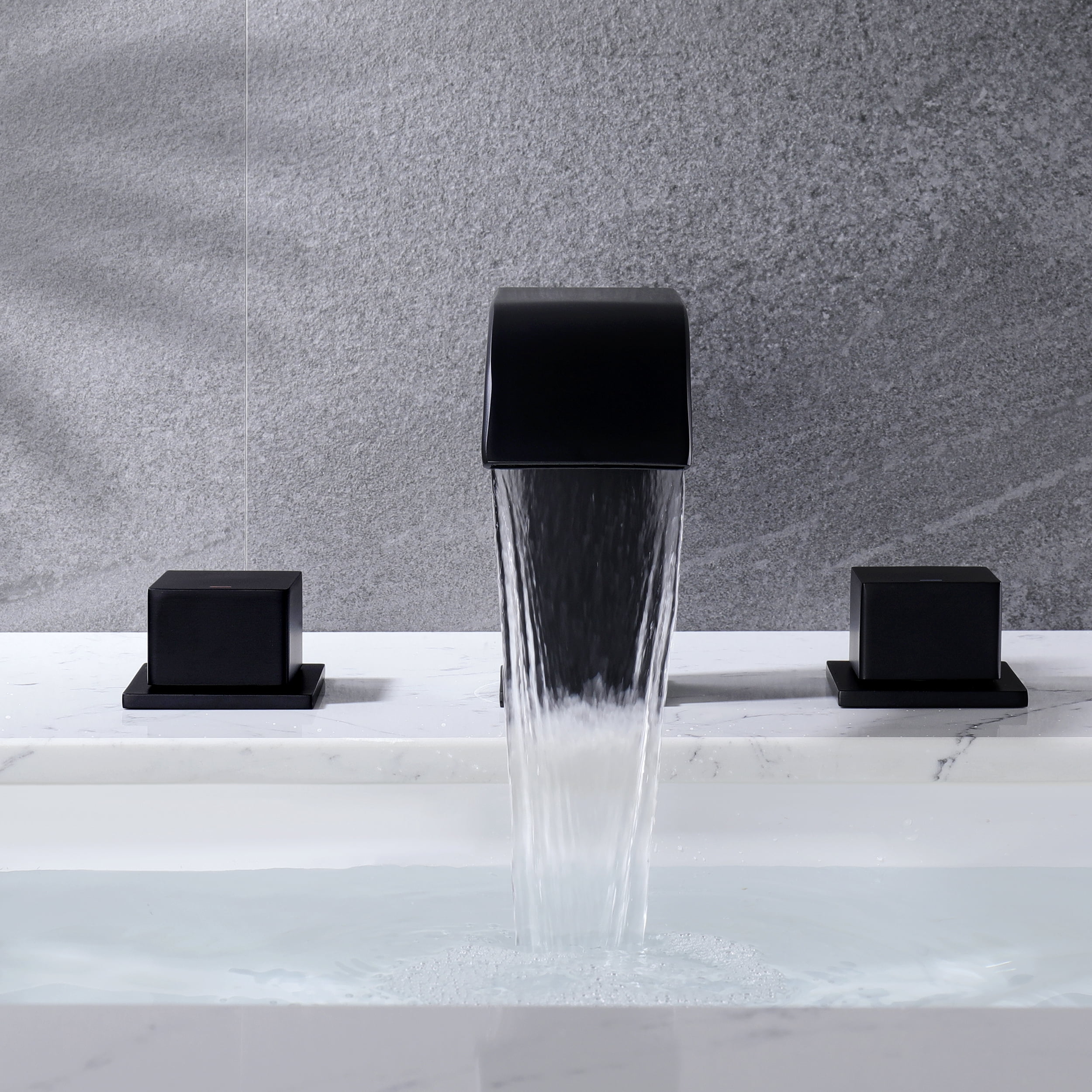 Waterfall Bathroom Sink Faucet Black - Widespread 2 Handle 8 Inch 3 Hole Bathroom Sink Faucet, Basin Faucet Mixer Taps with cUPC Faucet Supply Line Hoses for Bathroom Restroom Vanity Lavatory