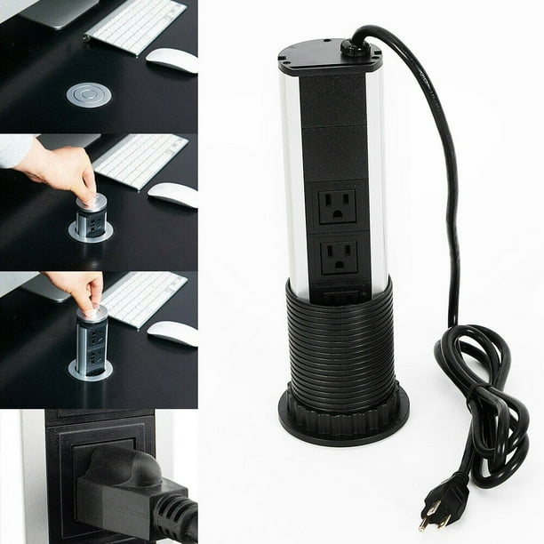Pop Up Outlet Socket, Retractable Hidden Recessed Electric Power Strip Charging Station with 2 USB Ports for Kitchen Island Counter Top Office