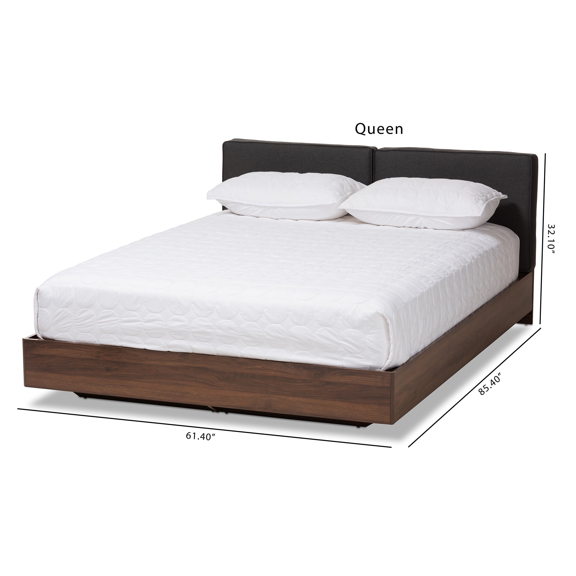 Baxton Studio Iselin Mid Century Modern Brown Finished Dark Grey Baxton Studio Iselin Mid Century Modern Brown Finished Dark Grey Fabric Upholstered Queen Sized Storage Platform Bed Com