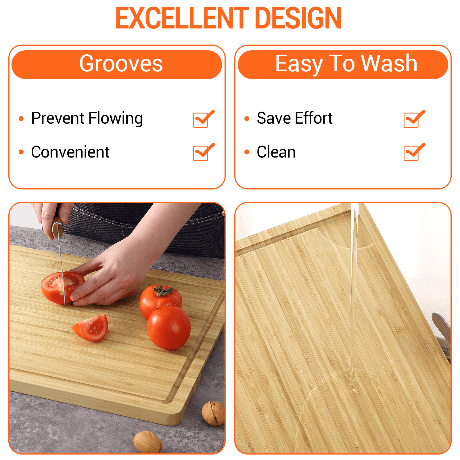 JoanKaren 20"x14" Large Bamboo Cutting Board,Wood Chopping Board with Juice Groove & Handles with Juice Groove & Handles