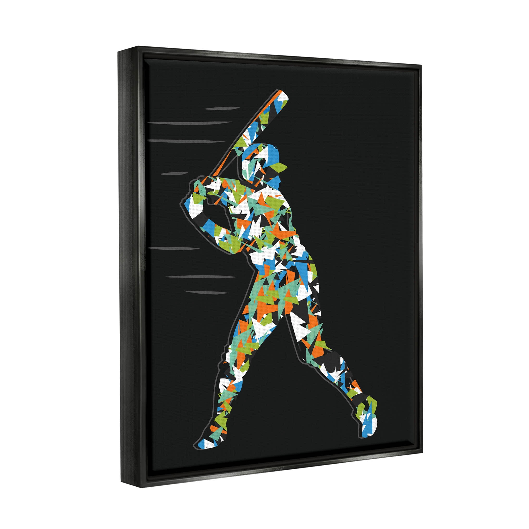 Stupell Industries Patterned Sports Baseball Player Graphic Art Jet Black Floating Framed Canvas Print Wall Art, Design by Arrolynn Weiderhold