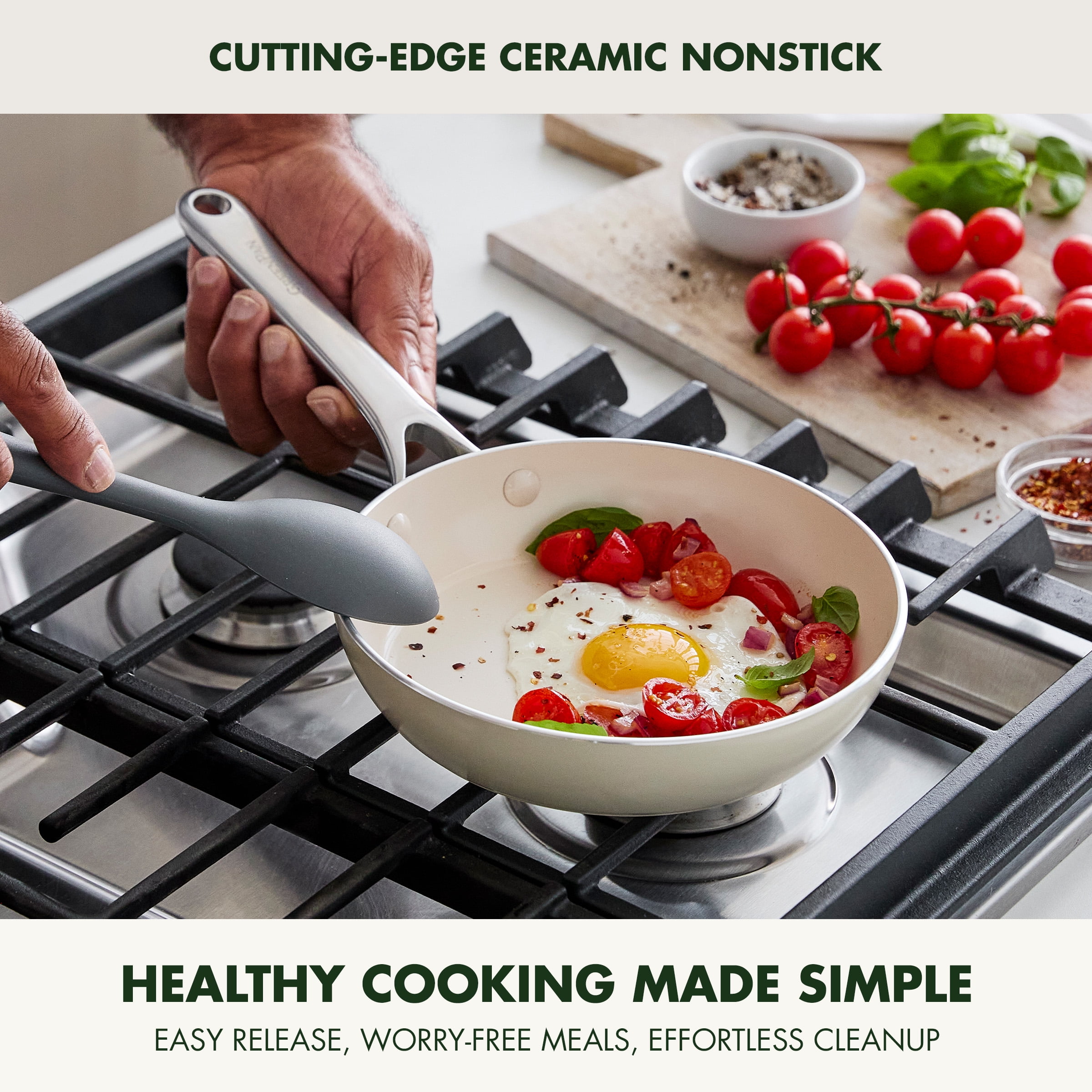 GreenPan Balance 8" Fry Pan Ceramic Nonstick, Toxin-Free, Dishwasher & Oven Safe, Cream