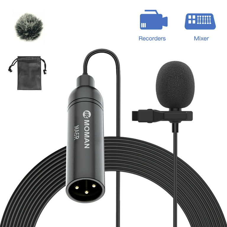 Lavalier Microphone, Moman MA6R Omnidirectional Lapel Mic with 3-Pin XLR  Connector for Camera Recorder Mixer Camcorders Video Recording 
