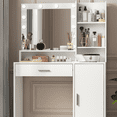 thumbnail image 6 of Hassch 35.4 Inch Makeup Vanity Desk with Lighted Mirror, Dressing Table with Cabinet, Drawer and Open Shelves for Bedroom, 3 Lighting Modes, Adjustable Brightness, White, 6 of 7