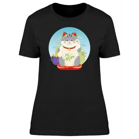 Maneki Neko Cute Kitty Cartoon T-Shirt Women -Image by Shutterstock, Female Small