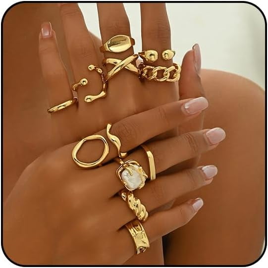 Chunky Gold Rings for Women Non Tarnish Stackable Rings Set for Women Adjustable Statement Rings Set Chunky Gold Jewelry