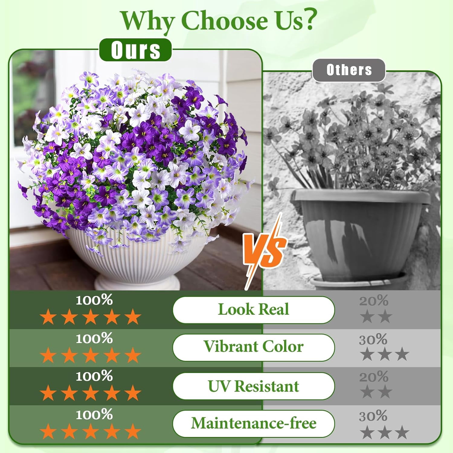 Yastouay 12 Bundles Artificial Petunias Flowers for Outdoors,UV Resistant Fake Flowers for Planters,Purple White Faux Petunias Silk Flowers for Proch Garden Yard Decor