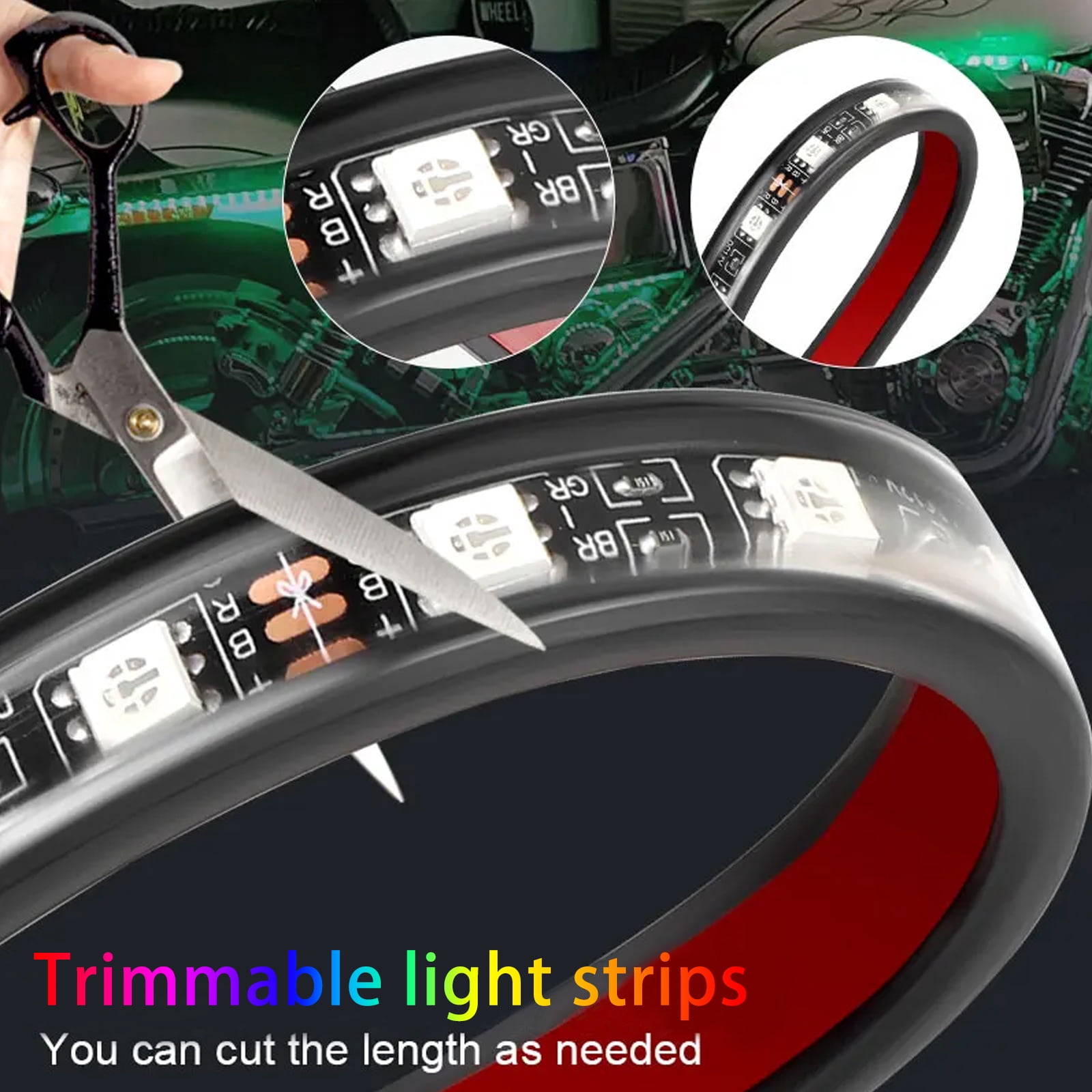 AUTOXBERT 12PCS Motorcycle Underglow RGB LED Strip Motorcycle Light Kit Bluetooth APP Control Waterproof (6.8/8.9/12.8 in)