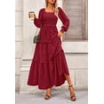 thumbnail image 3 of Vestido PRETTYGARDEN Maxi Rojo con Escote Cuadrado y Fruncido Talle S, 3 of 8