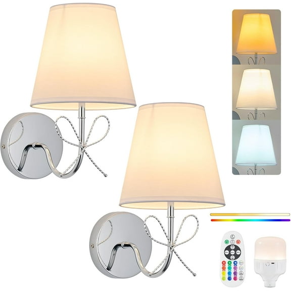 2    Operated Wall Sconces Set of Two,  Cordless Wall Lights with Remote Control, Dimmable  Lights, 3 Modes & 12  Colors for , Hallway, Stairs