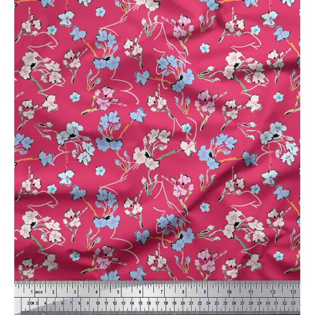 Soimoi Rayon Crepe Fabric Artistic Floral Print Fabric by Yard 46 Inch Wide