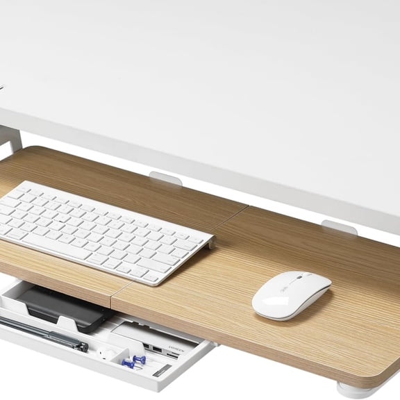 Keyboard Tray Under Desk, 26.77" X 11.81" Large Size Keyboard Tray with C Clamp-on Mount Easy to Install, Computer Keyboard Stand, Ergonomic Keyboard Tray for Home and Office (Oak)