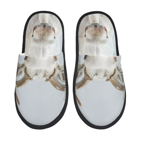 Balery White Reindeer Portrait Slient Indoor Furry Fleece Comfort House Shoes Soft Non-Slip Home Shoes Cotton slippers House Slippers-- Large