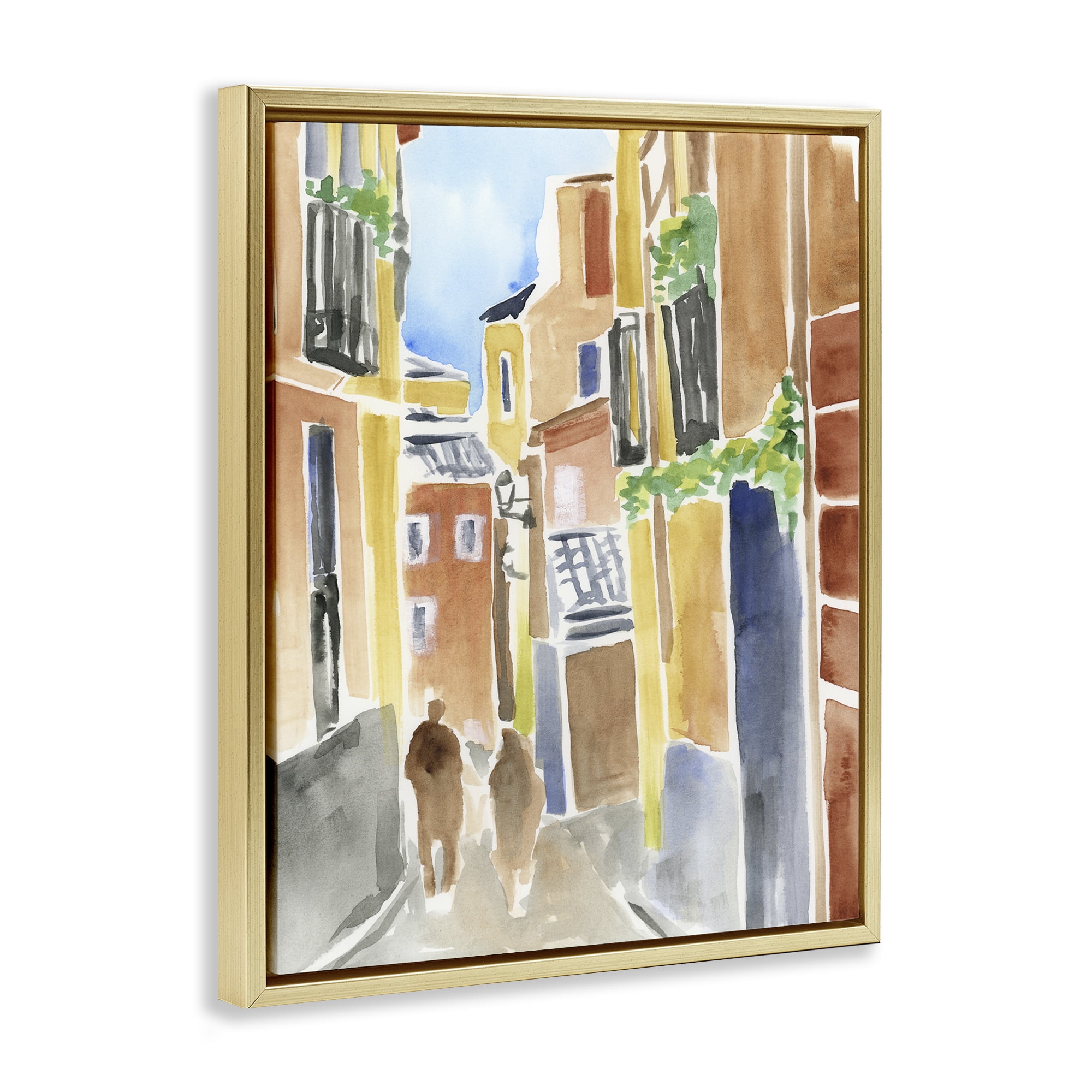 Stupell Industries Calles de Madrid Architecture Gold Framed Floater Canvas Wall Art, design by June Erica Vess