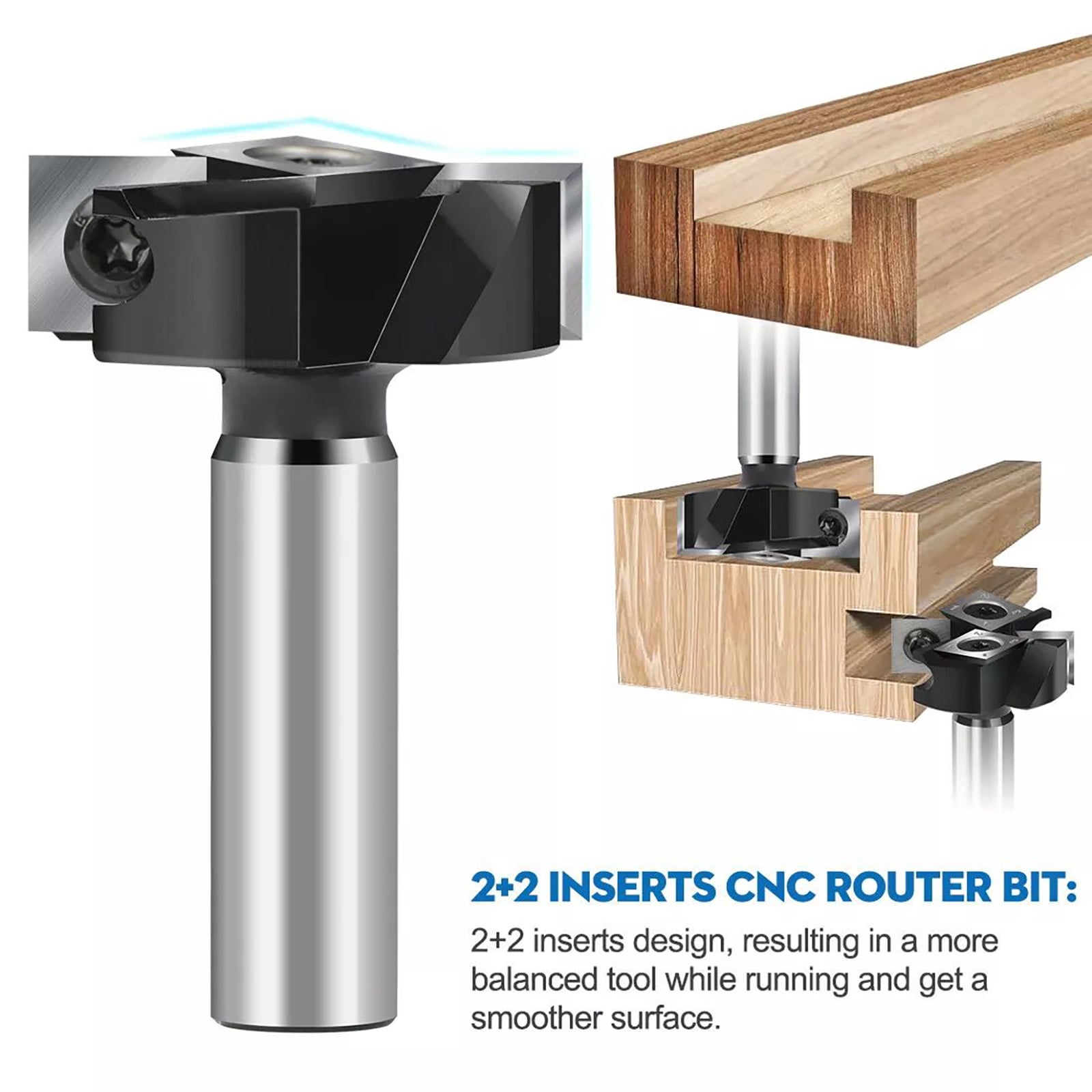 Durable Carbide Surfacing Router Bit 1-1/2" Cutting Diameter, Replaceable Inserts for Smooth Leveling of Wood Material