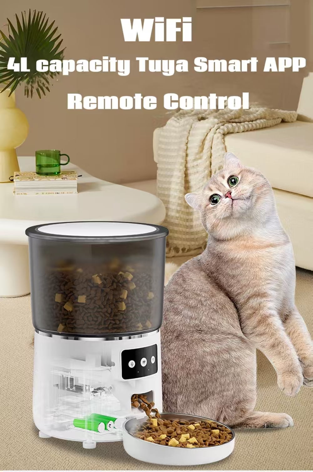 Automatic Cat Feeder 4L with 4GWiFi Timing, Cat Food Dispenser with Remote APP Control for Cats and Dogs