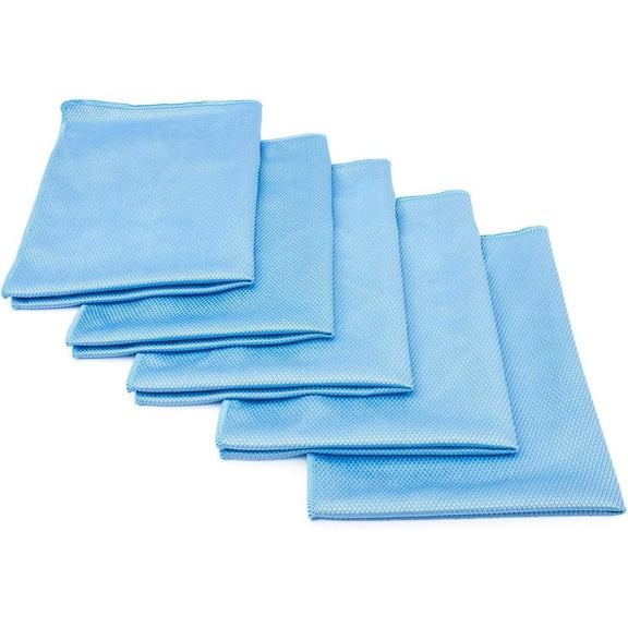 The Rag Company - Diamond Weave Glass and Window Detailing Towels - Lint-Free, 280 GSM, 16 x 24 in, Light Blue, 5-Pack