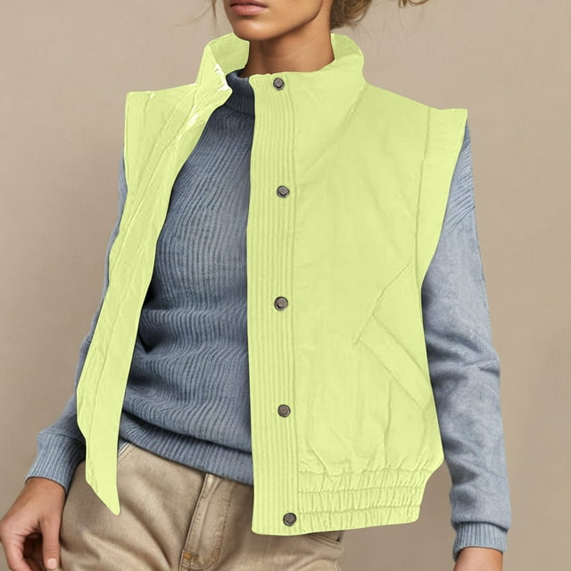 Veste Sans Manches à Capuche pour Femme, Décontractée, Unie, à Col à Revers, avec Ourlet Élastique pour le Printemps et l'Été