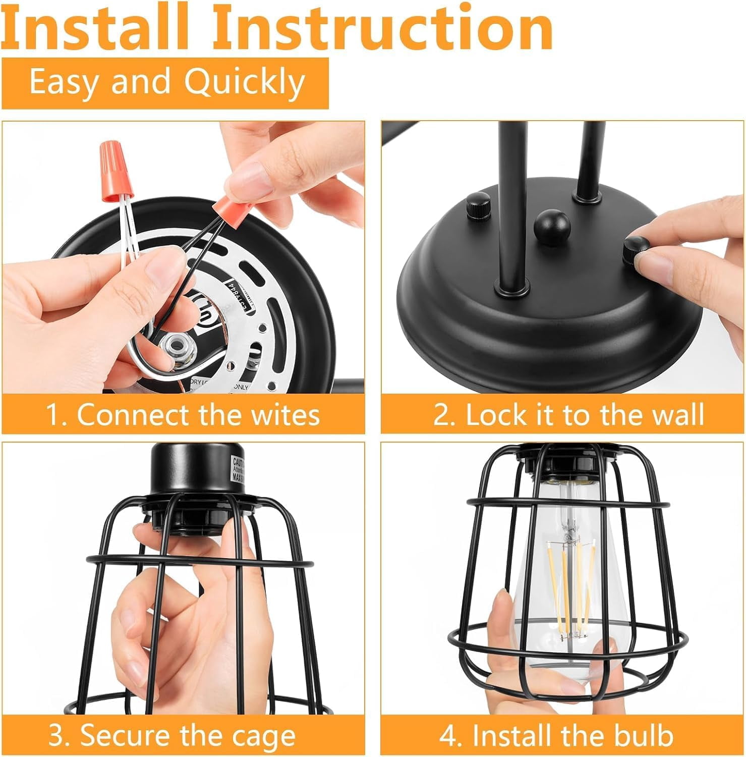 3-Light Bathroom Light Fixtures Over Mirror, Matte Black Bathroom Vanity Light with Cage, E26 Base Farmhouse Wall Sconces for Bedroom Cabinets Living Room, UL Listed