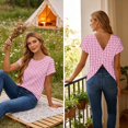 thumbnail image 5 of Backless Cross V-Neck Top for Women - Short Sleeve Graphic Print Tee, Sexy Open Back Blouse for Women's Summer Party & Casual Outfits Pink XL, 5 of 7