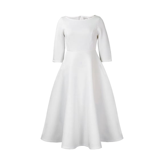 AURA Plus Size Summer Solid Color A Line Swing Dress Elegant High Waist Midi Evening Dress XL XXXL