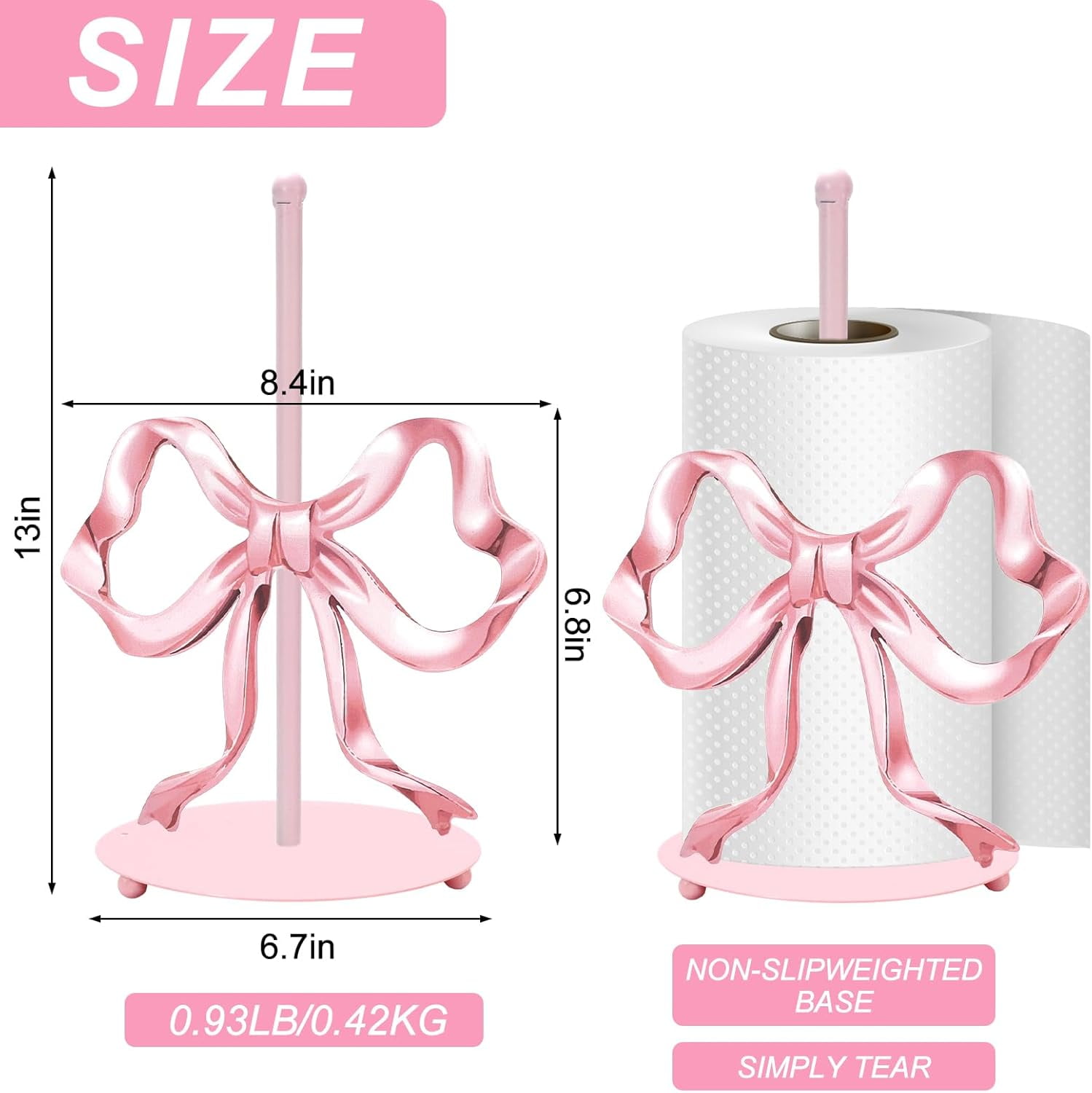 BAN Trendy Bow Paper Towel Holder Cute Pink Bow Knot Kitchen Decor Accessories Large Metal Towel Holder Stand for Coquette Home Party Bathroom Countertop