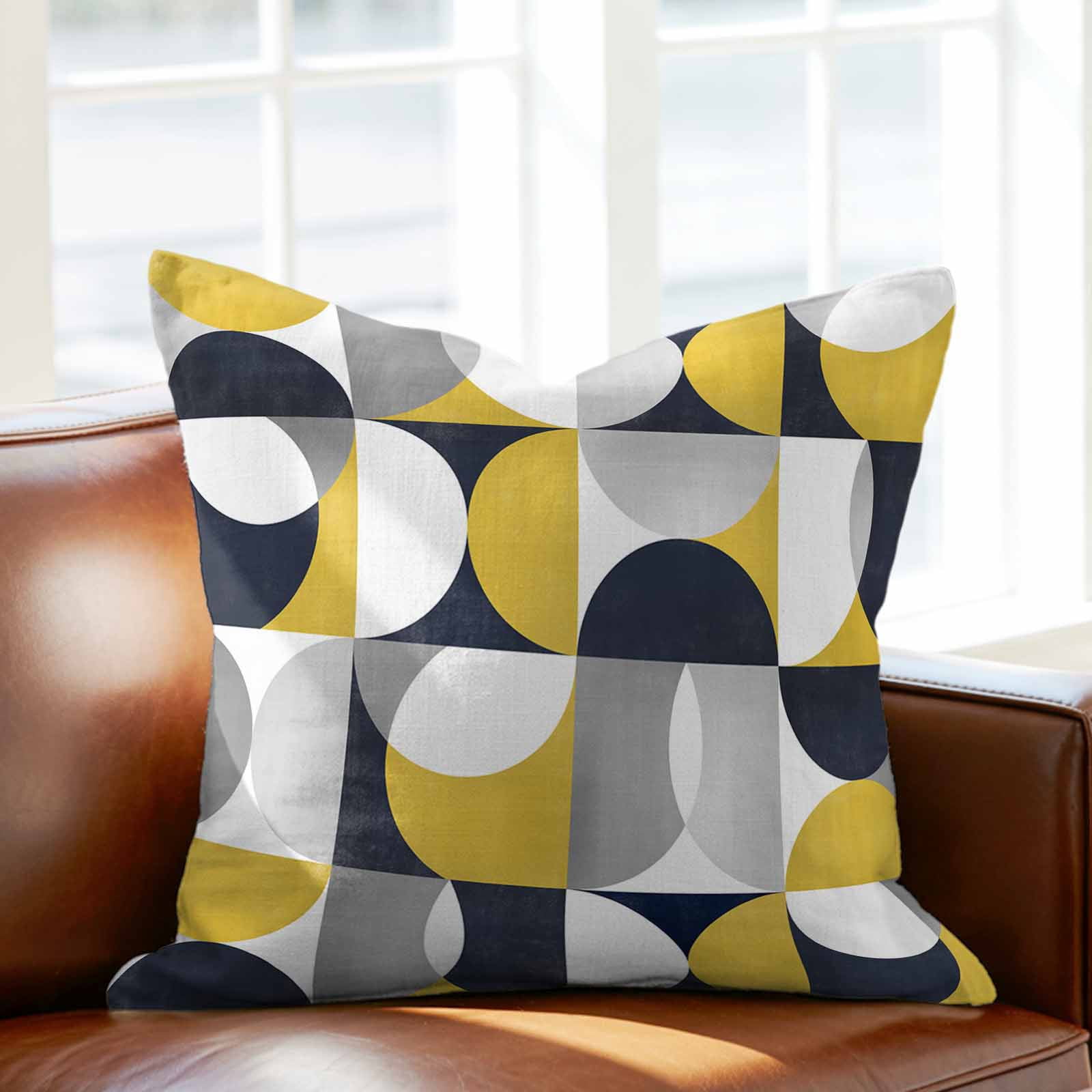 Pillow Covers 26x26 Inch, Modern Yellow, Linen Pillowcase with Invisible Zipper, Vintage European Geometric Grey Decorative Throw Pillow Covers Cushion Case for Couch Sofa Bed Living Room