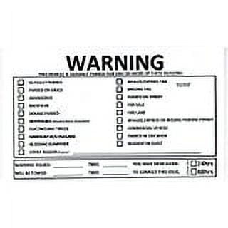 WARNING - THIS VEHICLE IS ILLEGALLY PARKED FOR ONE OR MORE OF THESE REASONS... Stickers, 8" x 5", Removable Adhesive - PACK OF 25