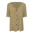 thumbnail image 5 of Njoeus Womens Casual V Neck Button Up Shirts Summer Short Sleeve T-Shirt Loose Blouse with Pockets S-XXL, 5 of 6