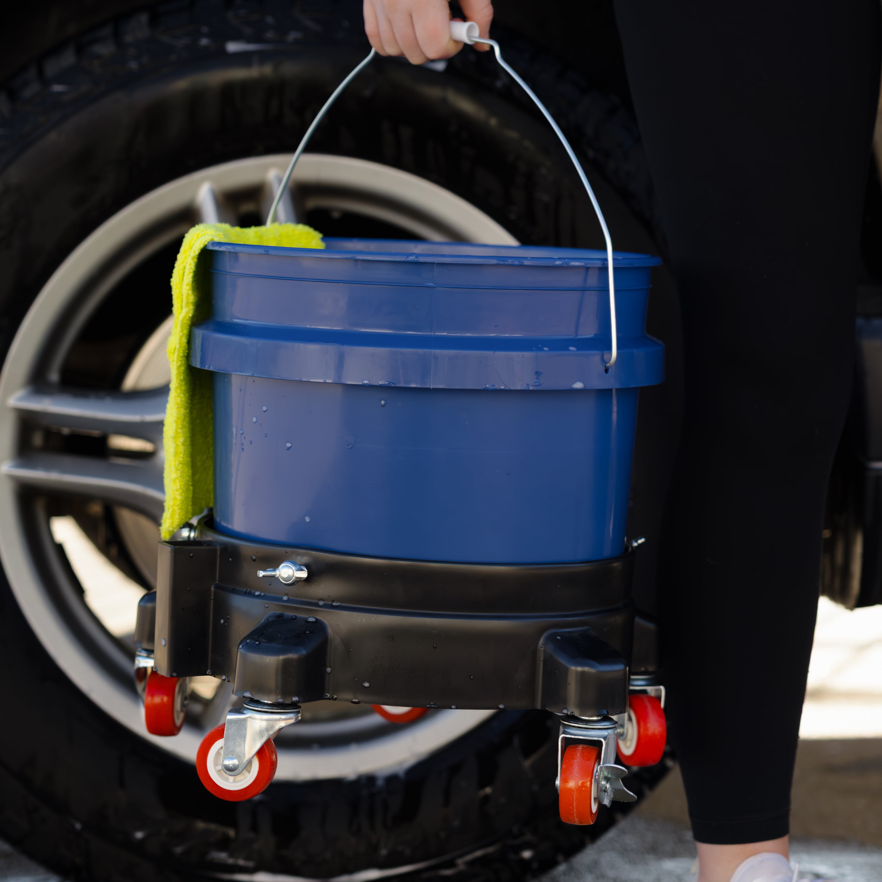 (2 pack) Auto Drive 12-inch Heavy Duty Plastic Garage Bucket Dolly, 5 Wheel with Lockable Casters