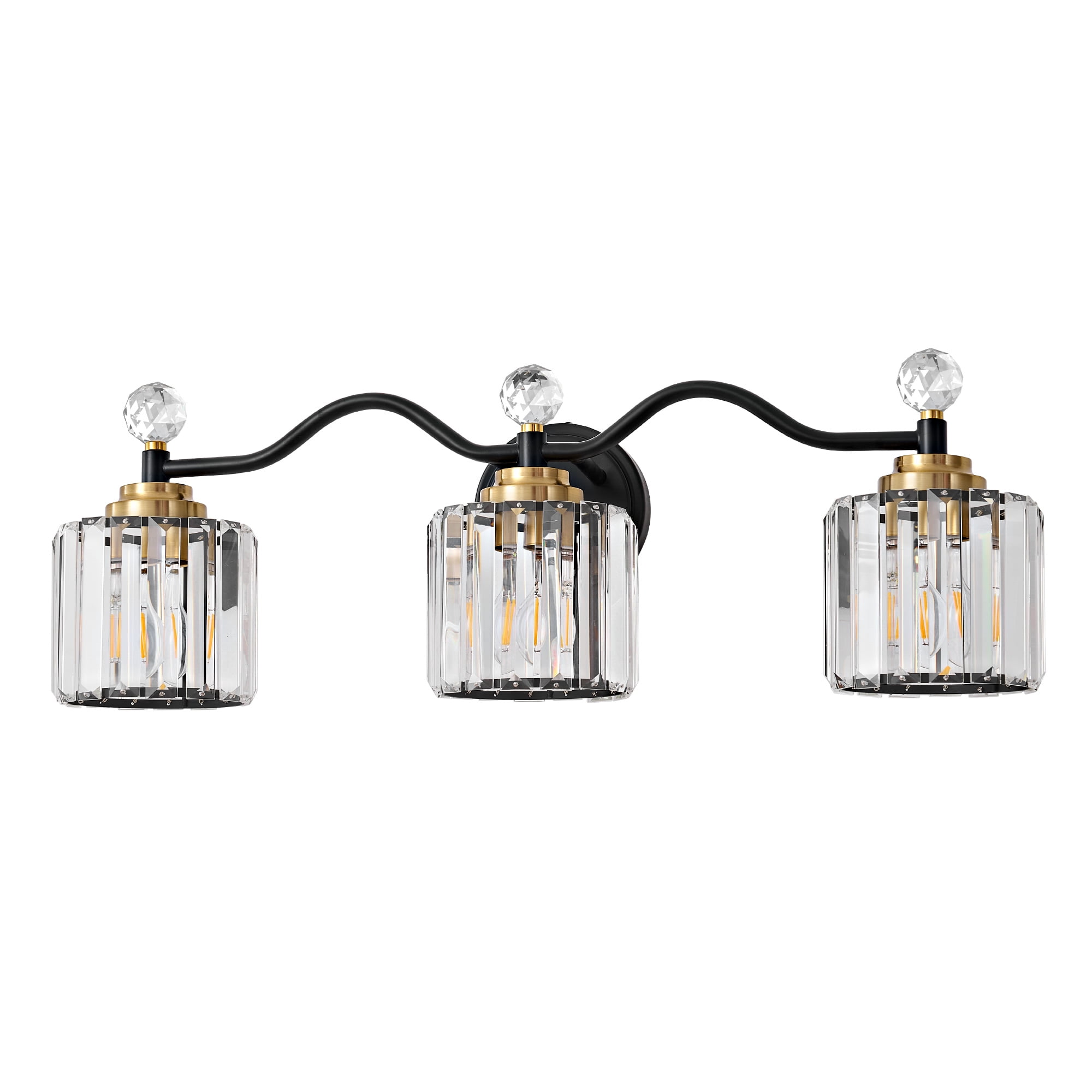 Deyidn 26" Modern 3-Light Black Gold Bathroom Vanity Light - Dimmable Bathroom Transitional Fixture with Crystal Glass Shades
