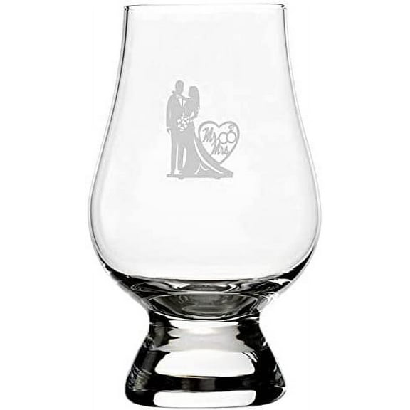Bride & Groom Wedding Silhouettes Etched 6.5oz Glencairn Whisky Glass