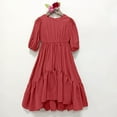 thumbnail image 2 of Otqutp Kids Formal Casual Dresses Toddler Baby Girls Spring Summer Solid Ruffle Short Sleeve Princess Dress Performance Dress Holiday Outfits(d-Wine,7-8 Years), 2 of 4