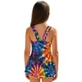 thumbnail image 5 of COEQINE Girls Swim Dress One Piece with Skirt & Liner, Scoop Neck Wide Strap V-Back Swimsuit, Cute Beachwear for Kids Ages 3-4, Polyester Spandex Blend, Colorful Tie-dye, 5 of 8