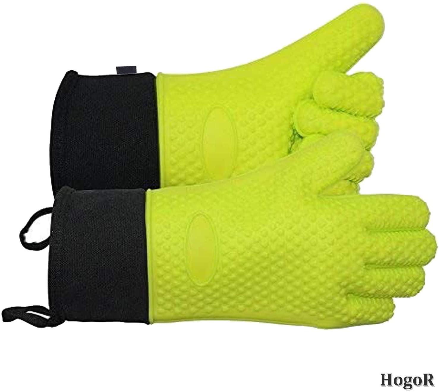 2 Pack, Green HARORBAY Silicone Oven Mitts Heat Resistant Cooking Gloves Extra Long Cotton for Kitchen Baking Cooking Grilling Barbecue Microwave Machine 