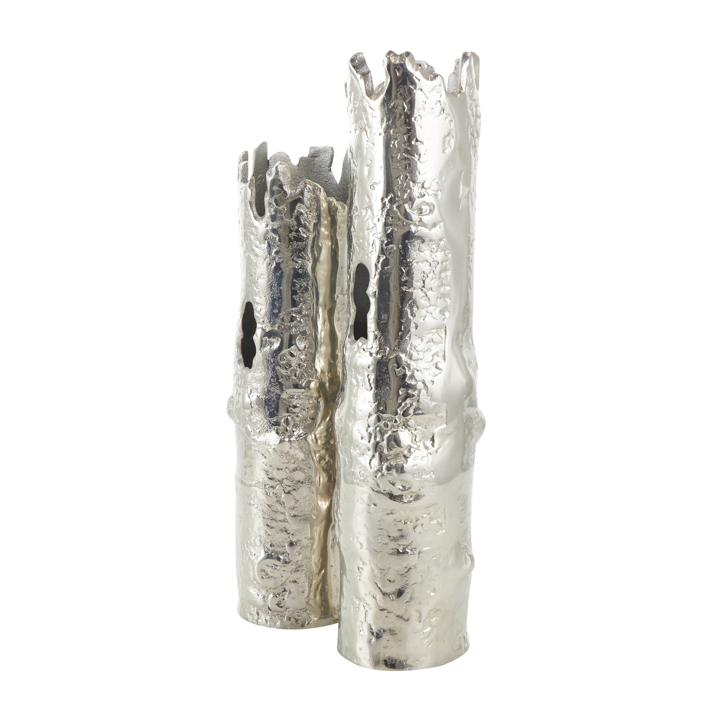 CosmoLiving by Cosmopolitan 18", 15"H Tree Trunk Inspired Silver Aluminum Vase, Set of 2