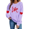 thumbnail image 3 of Felirenzacia Big and Tall Women's Valentine Pullover Sweet Heart Design Cozy Casual Everyday Top,Purple,XL, 3 of 5