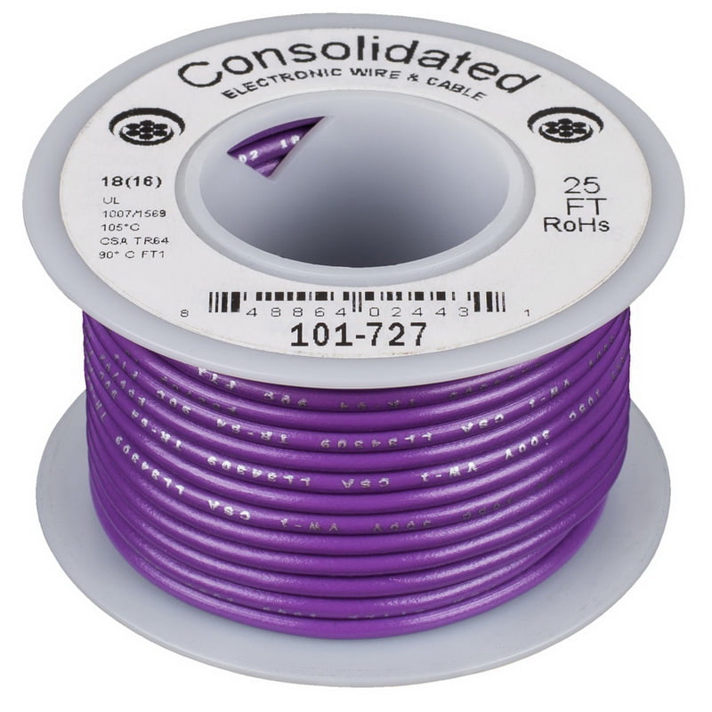 Violet UL R Consolidated Stranded 18 AWG Hook-Up Wire 25 ft 