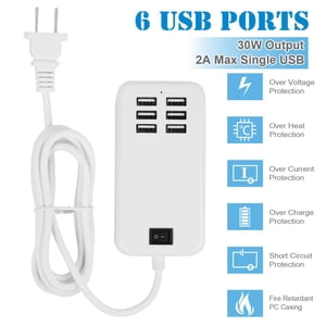 YOPTOP 6 Port USB Chargeur mural - Nombreux USB Station de rechargeur - USB Chargeur Station de recharge de bureau - 6 Ports USB Chargeur mural Hub Bureau Chargeur Adaptateur Appareils alimentés par USB