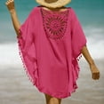 thumbnail image 4 of FhsagQ Grande Taille par-Dessus pour Femmes 3X Robe de Plage Patchwork Unie pour Femmes Petit Pompon Courte par-Dessus de Plage Robe par-Dessus pour Femmes par-Dessus pour Femmes Grande Taille Rouge Taille Unique, 4 of 7
