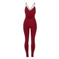 thumbnail image 5 of Usmixi Jumpsuits for Women Sexy Back Hollowed Soft Knitted Ribbed Slim Strap Sports Yoga Long Jumpsuits Overalls Summer Formal Solid V-Neck Sleeveless Maxi Rompers Wine xxl, 5 of 6
