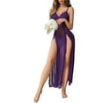 thumbnail image 2 of Sexyfree Lingerie for Women Side Split Chemise Sexy Nightdress Deep V Neck Nightwear Long Nightgown, 2 of 4
