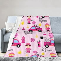 Girly Firefighters Cute Pink Fire Truck Throw Blanket Super Soft Warm Bed Blankets for Couch Bedroom Sofa Office Car, All Season Cozy Flannel Plush Blanket for Girls Boys Adults, 60"X50"