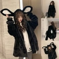 thumbnail image 4 of Sardfxul Women Faux Fur Hoodies for Jacket Bunny Ears Zip Up Fuzzy Oversized Sweatshirt C, 4 of 19