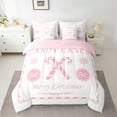 thumbnail image 2 of Manfei Merry Christmas Bedding Comforter Set 7-Piece for Kids, Xmas Sled Full Bedding Set, White Pink Candy Canes Breathable Home Decor, 2 of 8
