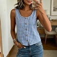 thumbnail image 5 of Tank Tops for Women Sleeveless Round Neck Plaid Button Shirts, 5 of 9