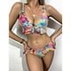 thumbnail image 2 of Traje de baño de bikini para mujer con volantes y cuello en V con estampado de flores, traje de baño de dos piezas para uso de verano, 2 of 6